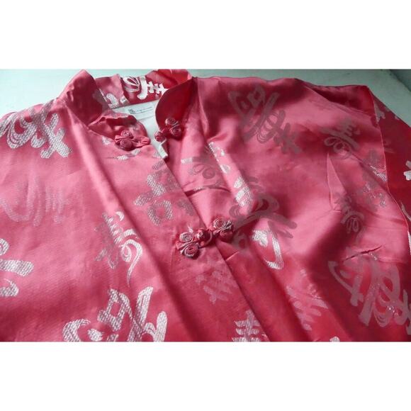 Vtg Asian Print Kimono Japan LARGE Authentic Button Knot Lined 42" Slit Sides - Picture 4 of 13